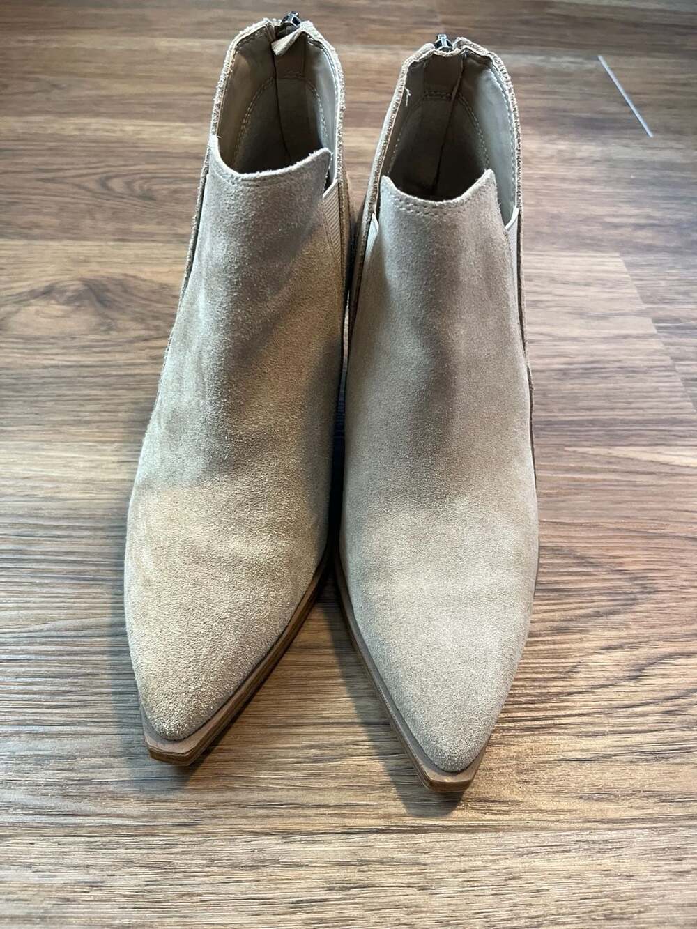 Taupe Suede Ankle Booties Block Heel Western Boho Fall Boots